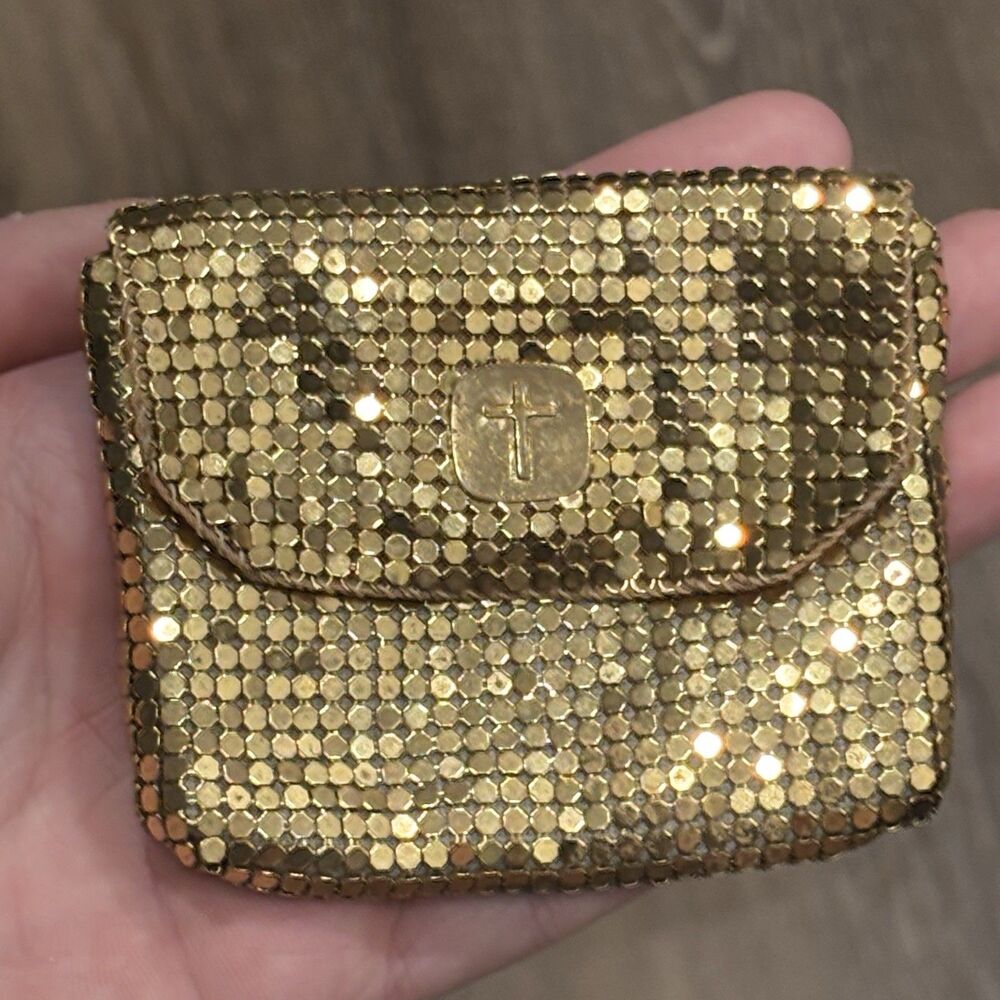 Vintage Duramesh Gold Tone Mesh Rosary Pouch Coin Purse USA Made